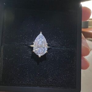 3.05ct pear shaped diamond solitaire ring in 14k white gold size 5.5 US